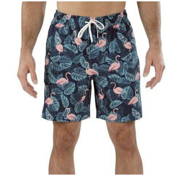 Members Mark Men's Resort Swim Trunks zip pocket UPF50 flamingo aqua lined XXL - Picture 3 of 10